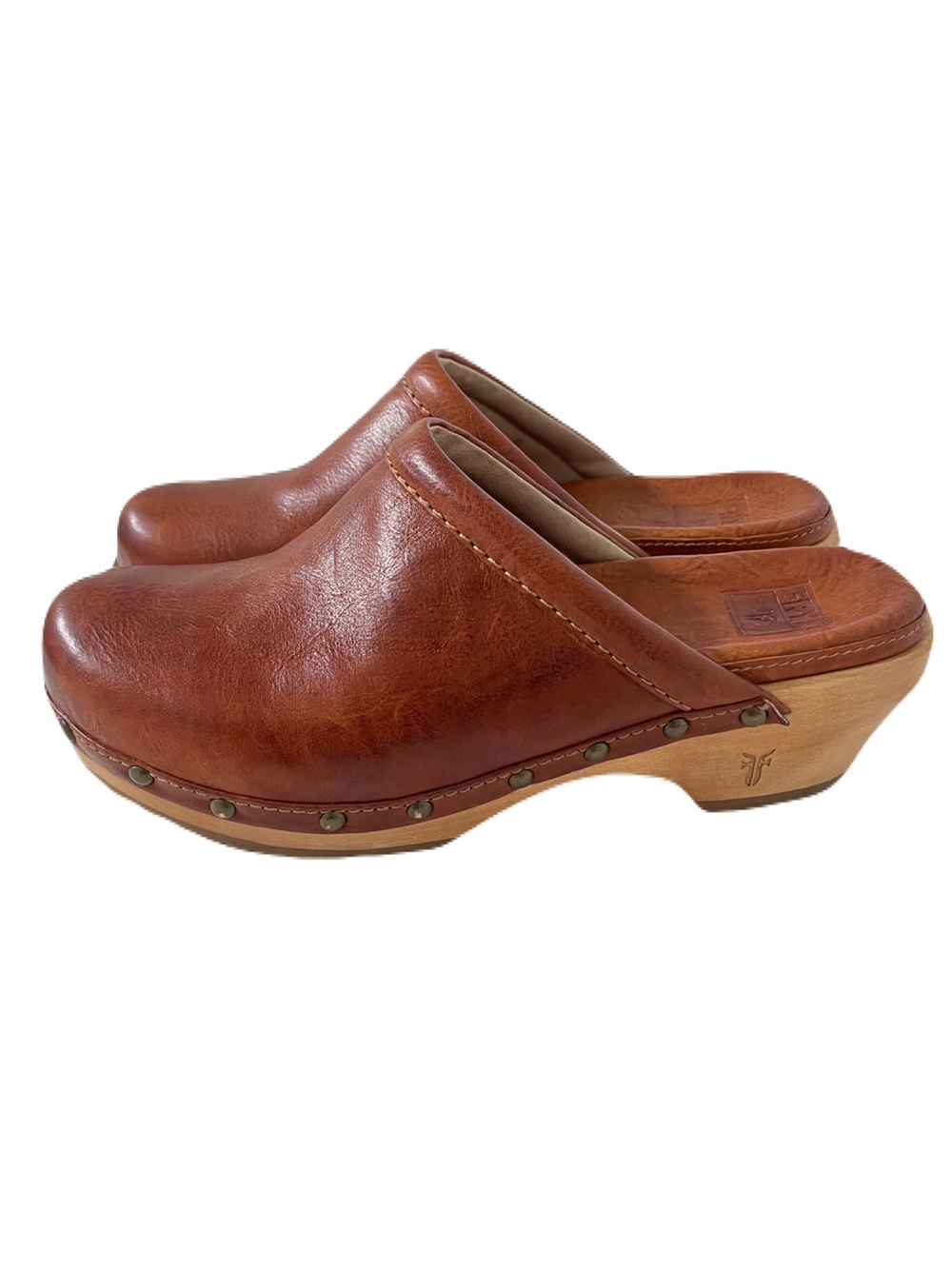 Frye Tan Brown Leather ‘Clara Campus’ Clogs, Size 7 - Picture 2 of 8